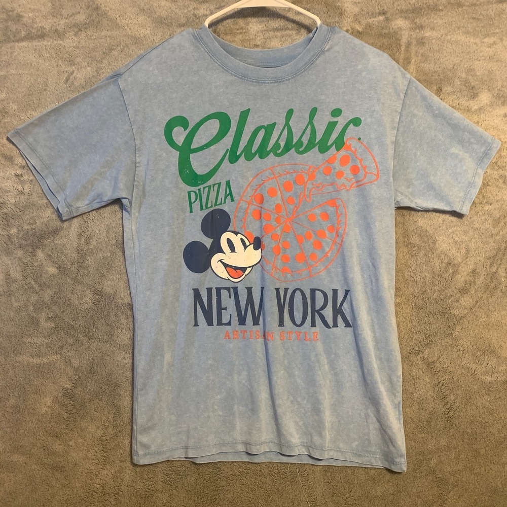 Disney Mickey Mouse Womens S Blue Classic Pizza New York Graphic T Shirt NWT